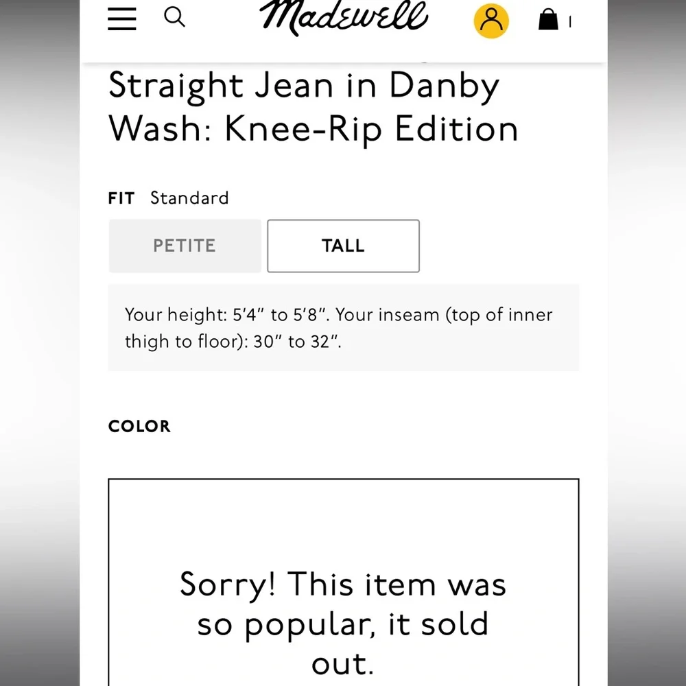 NWT Madewell Perfect Vintage Straight Jean in Danby Wash: Knee-Rip Edition - Picture 8 of 8